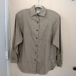 Brownstone Studio Cotton Button Long Sleeve Top Shirt Tunic 12 Taupe Artsy 80s